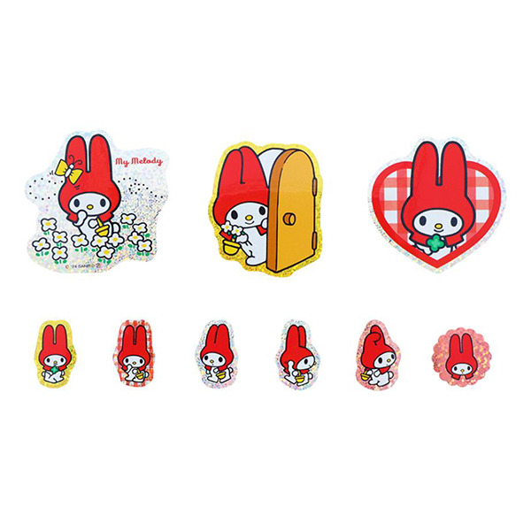 美樂蒂閃亮雷射貼紙組-18枚入(50週年紀念-格紋花園)