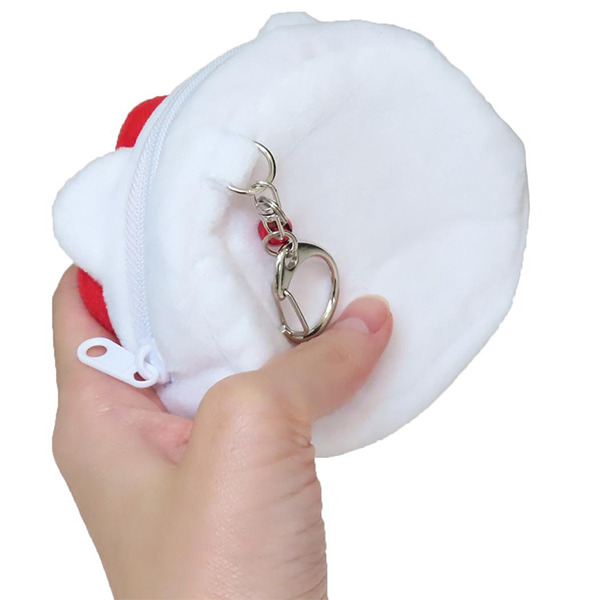 HELLO KITTY大臉造型絨毛零錢包附鍊(紅蝴蝶結)