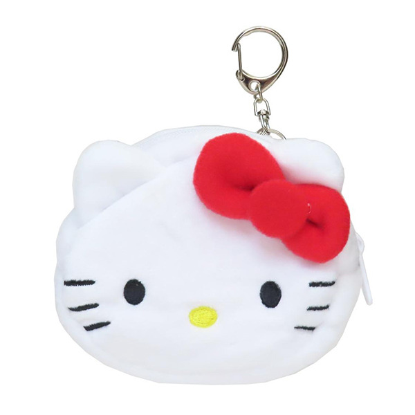 HELLO KITTY大臉造型絨毛零錢包附鍊(紅蝴蝶結)