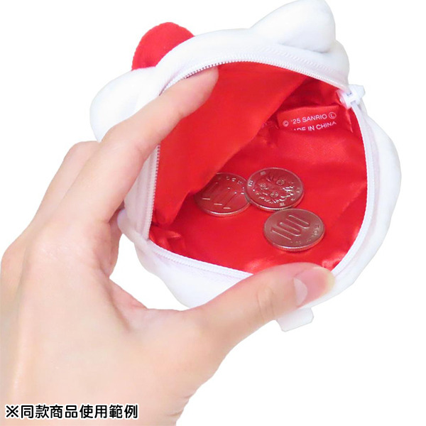 HELLO KITTY大臉造型絨毛零錢包附鍊(紅蝴蝶結)