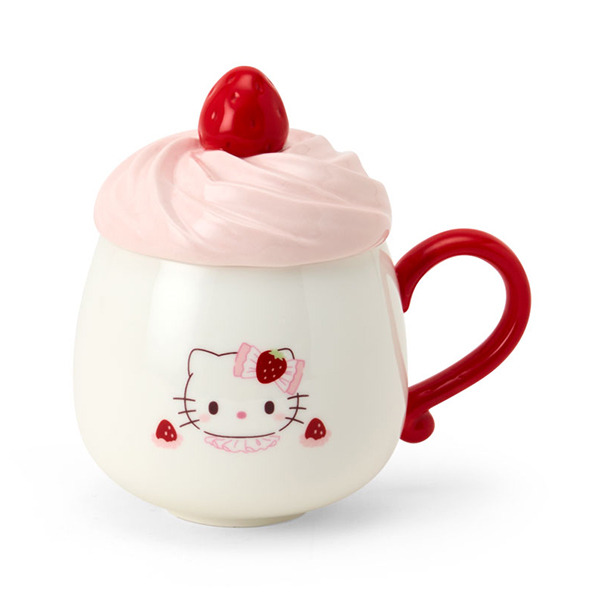 HELLO KITTY造型陶瓷馬克杯附蓋(粉草莓蛋糕)