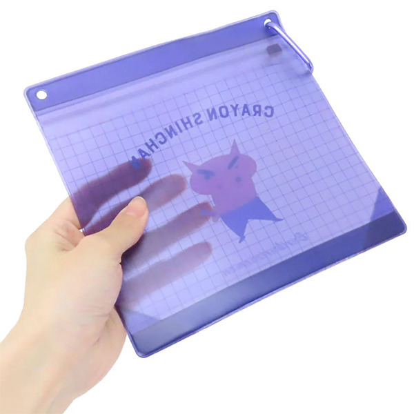 肥嘟嘟左衛門PVC透明扁平收納包附鎖圈(紫色)