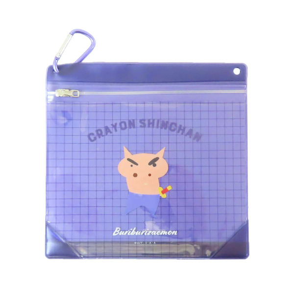 肥嘟嘟左衛門PVC透明扁平收納包附鎖圈(紫色)