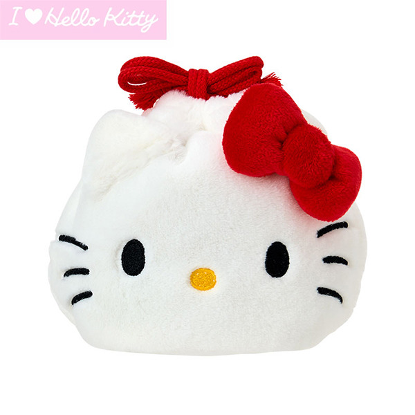 HELLO KITTY大臉造型絨毛縮口袋-紅(I Love Hello Kitty)