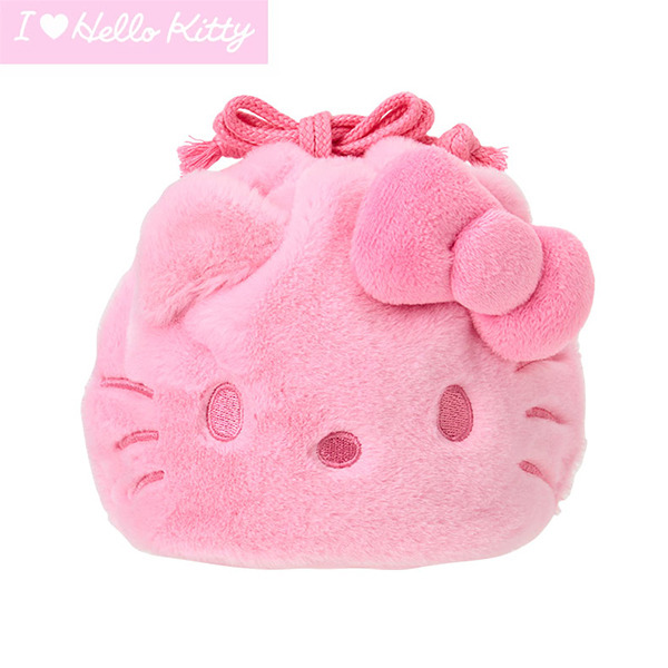 HELLO KITTY大臉造型絨毛縮口袋-粉粉(I Love Hello Kitty)