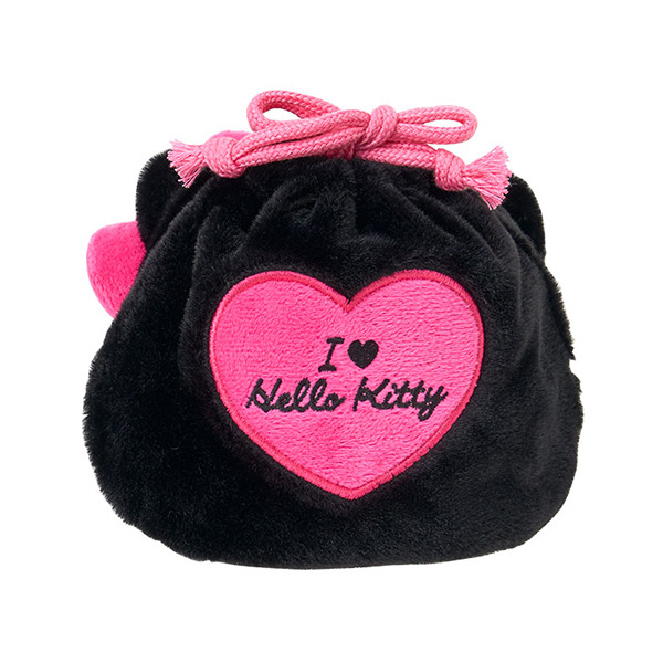 HELLO KITTY大臉造型絨毛縮口袋-黑粉(I Love Hello Kitty)