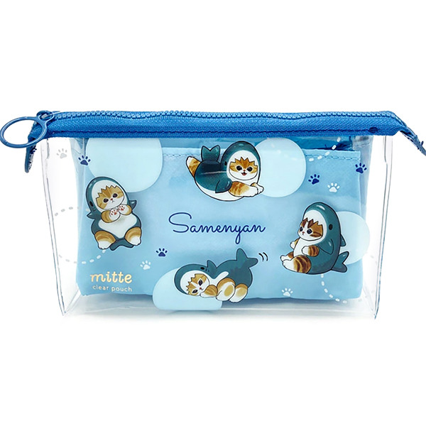 貓福珊迪*MITTE透明分隔三角收納袋(鯊魚貓咪)