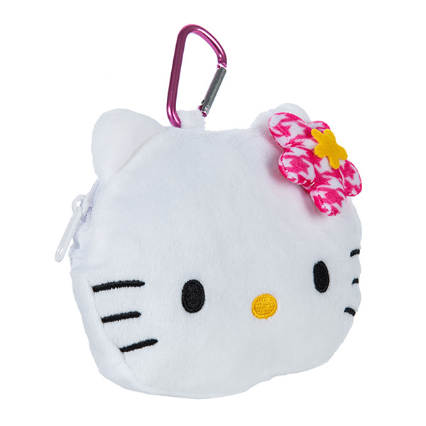 HELLO KITTY大臉造型絨毛零錢包附鎖圈(懷舊千鳥格)