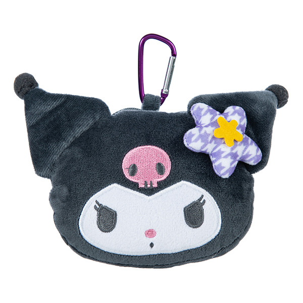 酷洛米大臉造型絨毛零錢包附鎖圈(懷舊千鳥格)