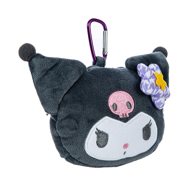 酷洛米大臉造型絨毛零錢包附鎖圈(懷舊千鳥格)