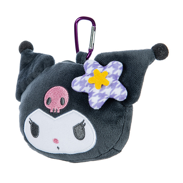 酷洛米大臉造型絨毛零錢包附鎖圈(懷舊千鳥格)