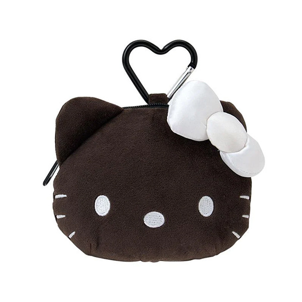 HELLO KITTY大臉造型絨毛化妝包附愛心扣環(黑白)