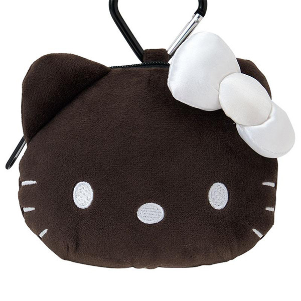 HELLO KITTY大臉造型絨毛化妝包附愛心扣環(黑白)