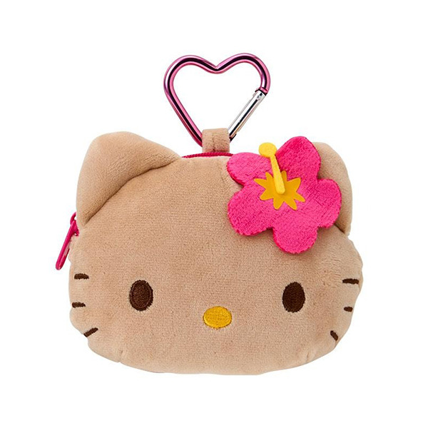 HELLO KITTY大臉造型絨毛化妝包附愛心扣環(曬黑扶桑花)