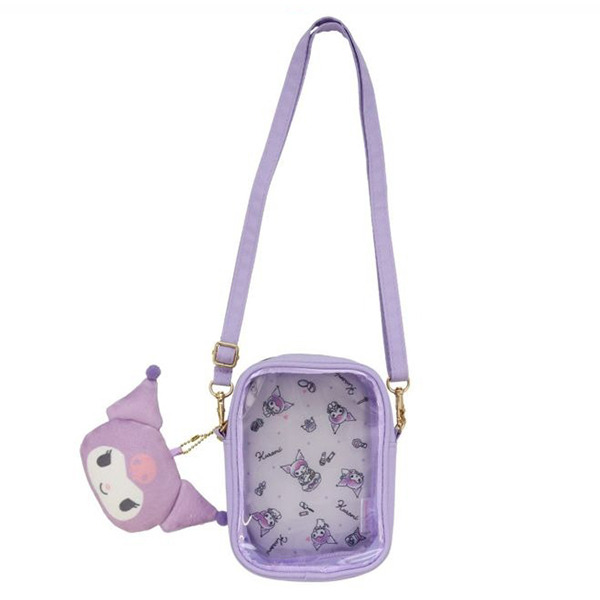 酷洛米透明斜背包/娃包附大臉造型絨毛玩偶小包