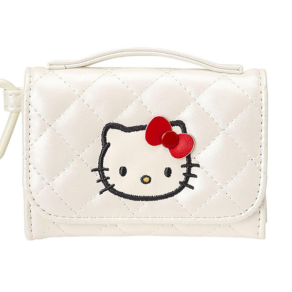 HELLO KITTY卡片零錢包附扣環-白(迷你絎縫菱格Ⅱ)