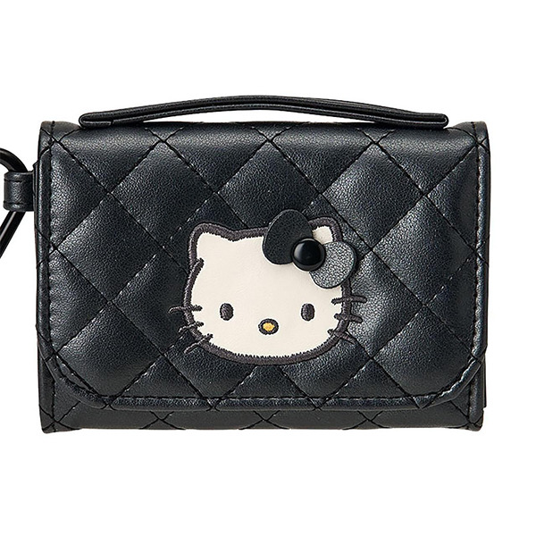 HELLO KITTY卡片零錢包附扣環-黑(迷你絎縫菱格Ⅱ)