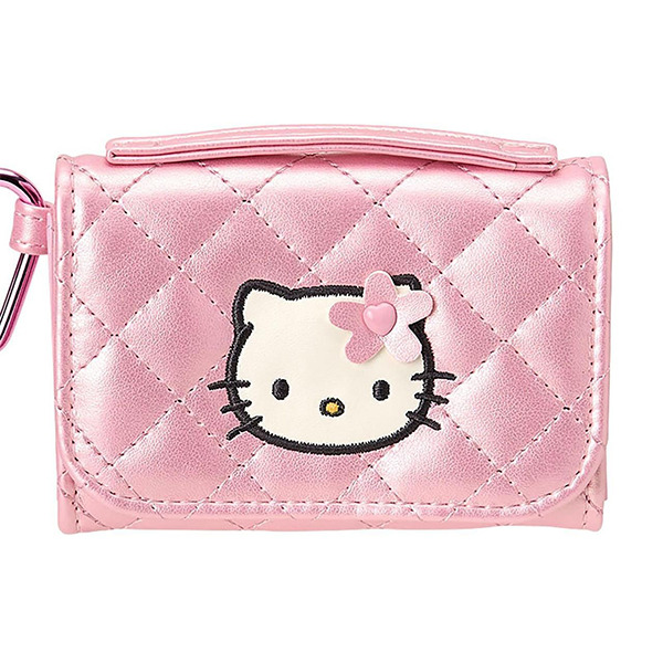 HELLO KITTY卡片零錢包附扣環-粉小花(迷你絎縫菱格Ⅱ)