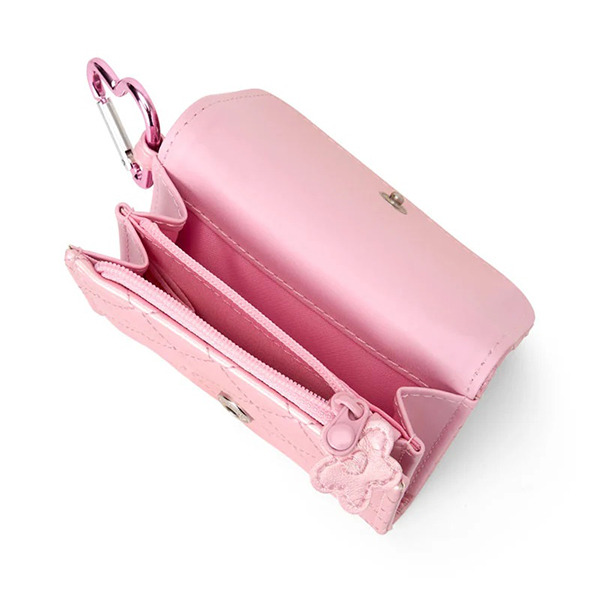 HELLO KITTY卡片零錢包附扣環-粉小花(迷你絎縫菱格Ⅱ)