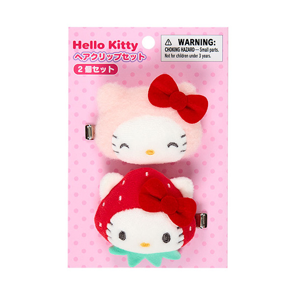 HELLO KITTY大臉造型絨毛髮夾組-一組2個入(My Deco Bag)