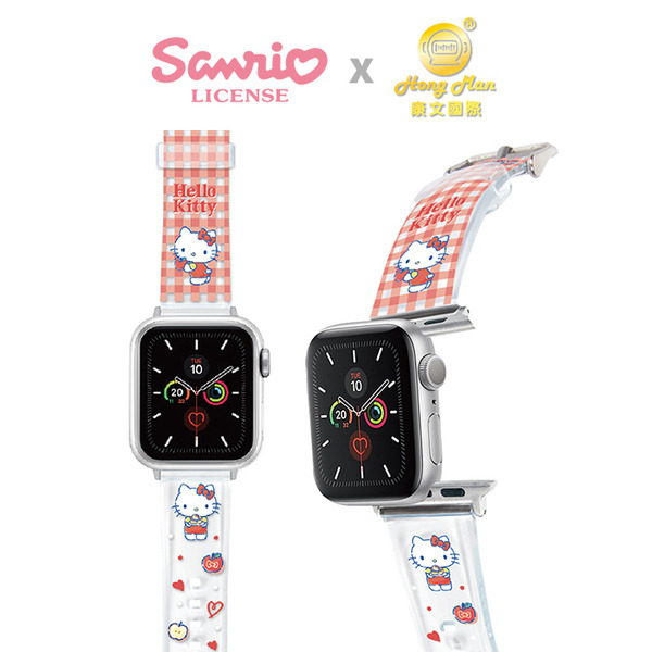HELLO KITTY Apple Watch PVC 果凍透明錶帶-蘋果派對(38/40/41mm-銀)