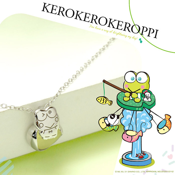 Keroppi大眼蛙葉子寶石純銀項鍊-奇幻樂園