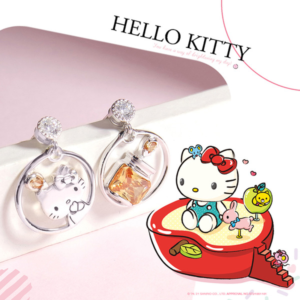 Hello Kitty果醬水晶純銀耳環-奇幻樂園