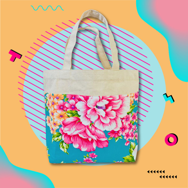 青春洋溢手提客家花布包(藍)