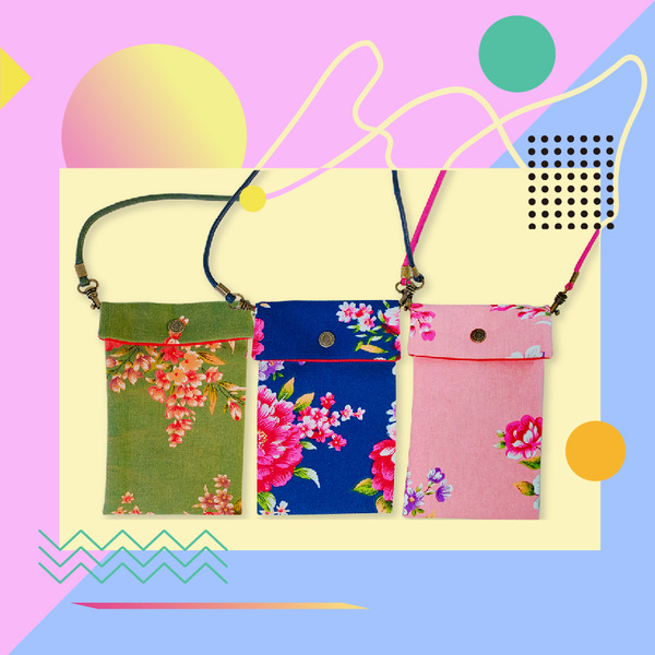 復古牡丹手機側肩包