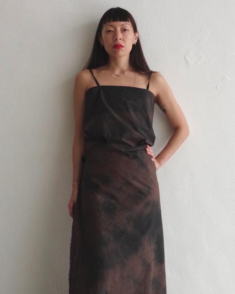 no.331 poplin strap top in brown/black