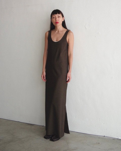 no.100 summer wool slip dress in brown