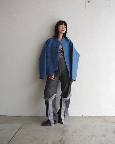 chinese quilted jacket in dusty blue