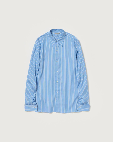 cotton silk stripe double-cuff shirt in sax blue stripe