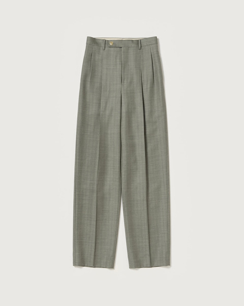 bluefaced wool two-tuck slacks in khaki gray stripe