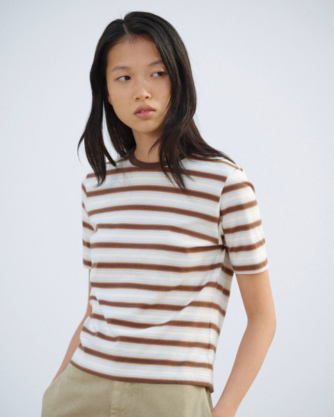 gradient stripe jersey tee in fade brown stripe