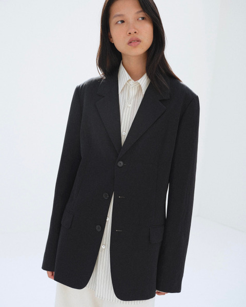 high-twist wool linen twill jacket in black