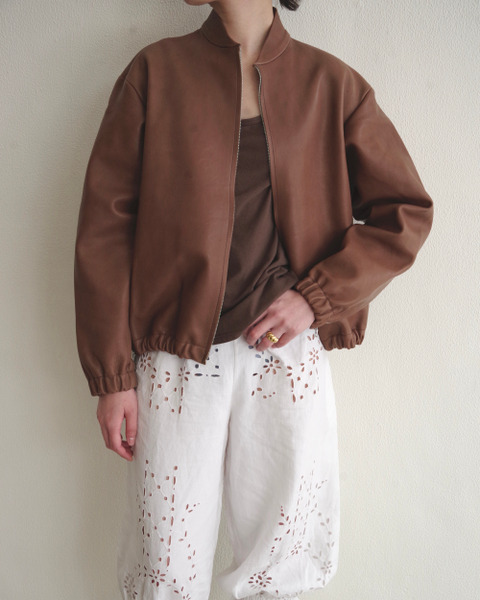 no.306 leather six zipper jacket in brown