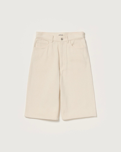 silk nep denim 5p wide shorts in ivory white