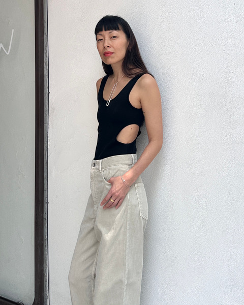 double faced silk cotton knit long tank in black