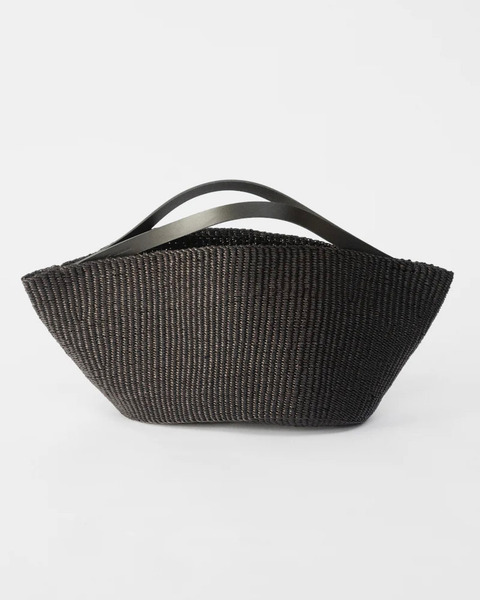 N.34 gousse large handbag - black straw/black leather