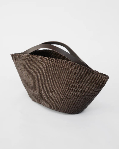 N.34 gousse large handbag - brown straw/brown leather