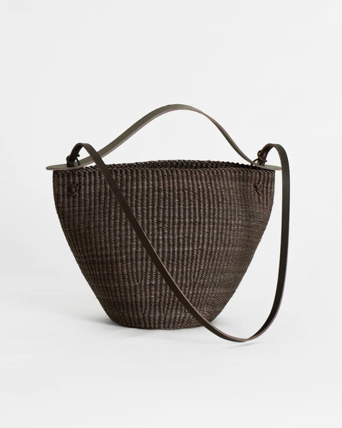 N.42(M) medium bell bag  - brown straw/brown leather
