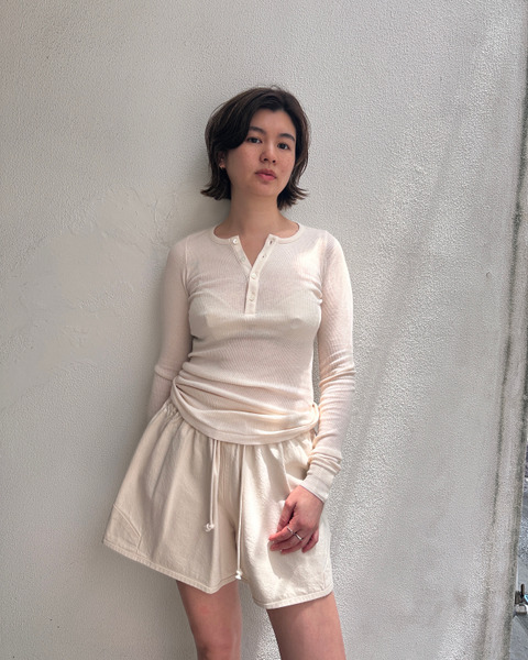 organic soft rib henley neck p/o in ivory