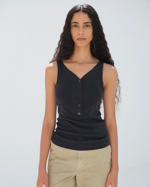 organic cotton fine rib tank in dark navy