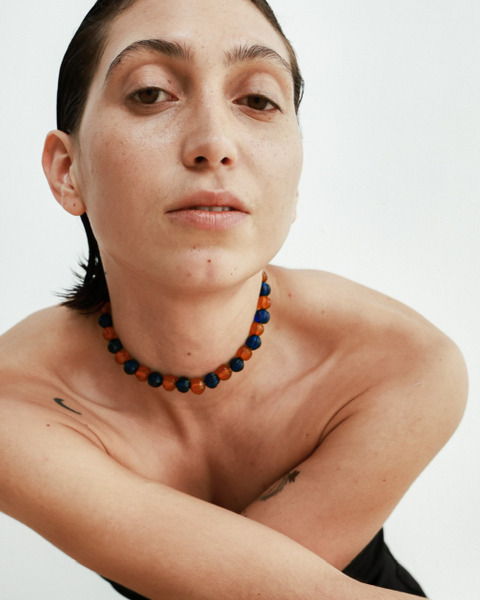blue mandarin necklace in silver
