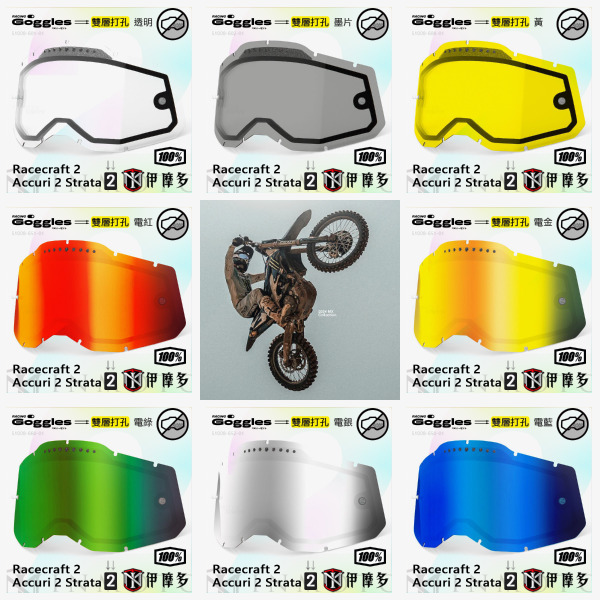 美國 RIDE 100% 鏡片 二代鏡片 防霧 雙層打孔鏡片 RACECRAFT 2 ACCURI 2 STRATA 2 通用51006-010-02 護目鏡 風鏡