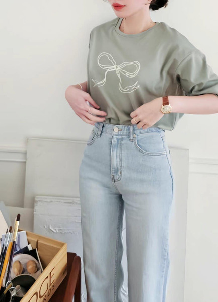 【現貨】正韓 Copiner 手繪蝴蝶結印花莫代爾短袖上衣