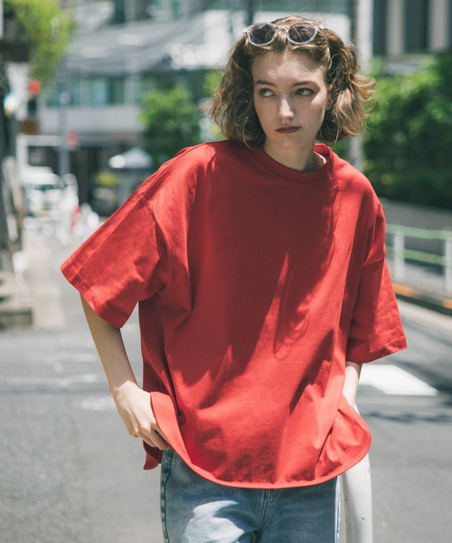 【現貨】日本品牌 率性五分袖圓弧下擺Ｔ-紅M