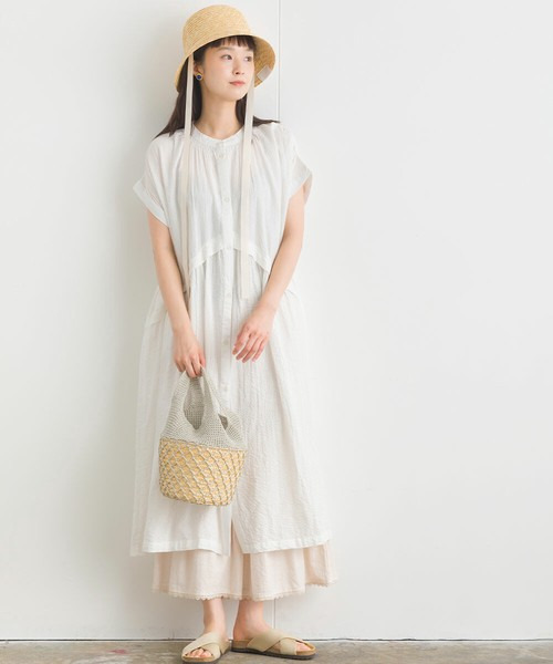 【現貨】日本 Lupilien 亨利領泡泡紗腰間切換連身裙 #白