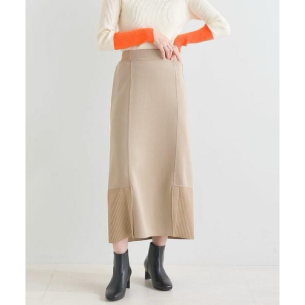 【現貨】日本專櫃 秋新作 輕量羅紋拼接下擺窄身長裙